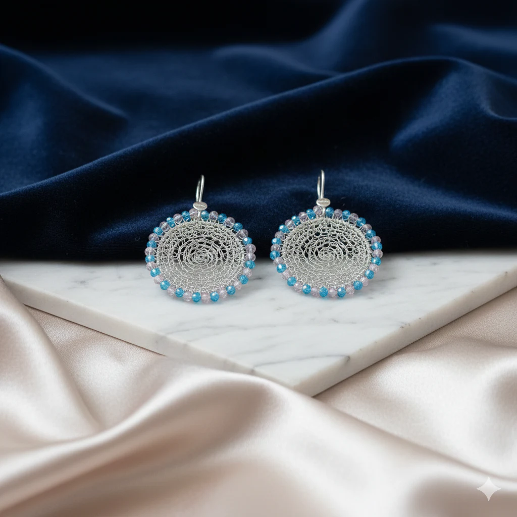 Aretes Aro Atrapasueño Celeste y Rosado