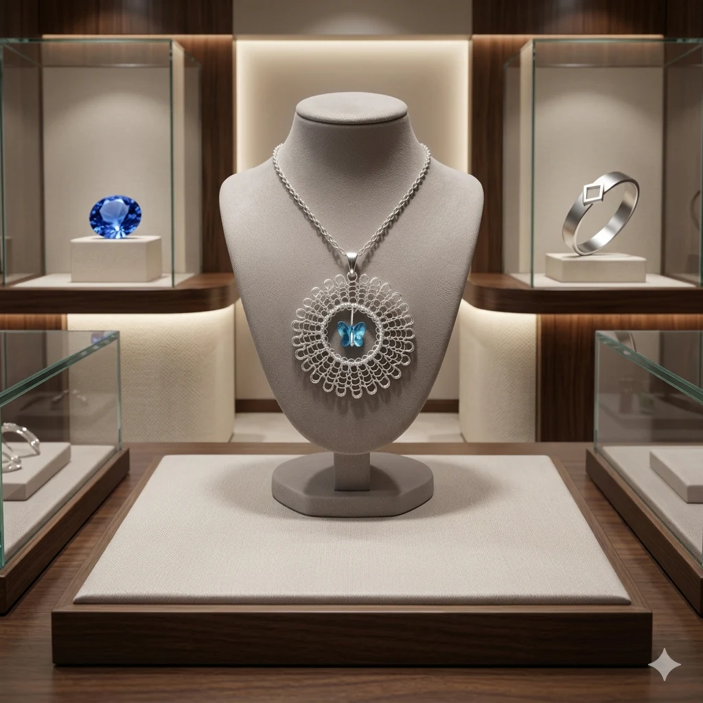 Collar Aro Vertical Mariposa Swarovski Celeste