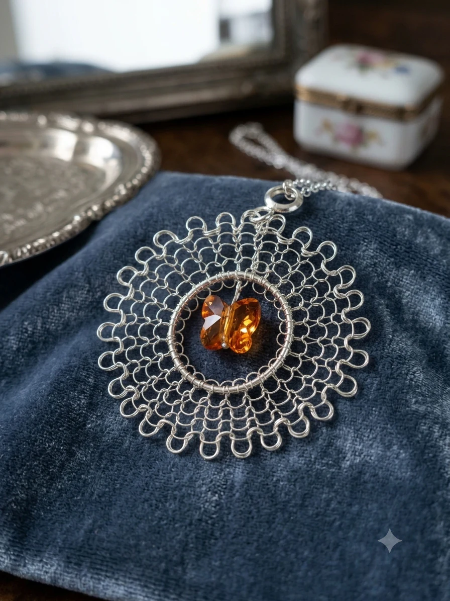 Collar Aro Vertical Mariposa Swarovski Naranja