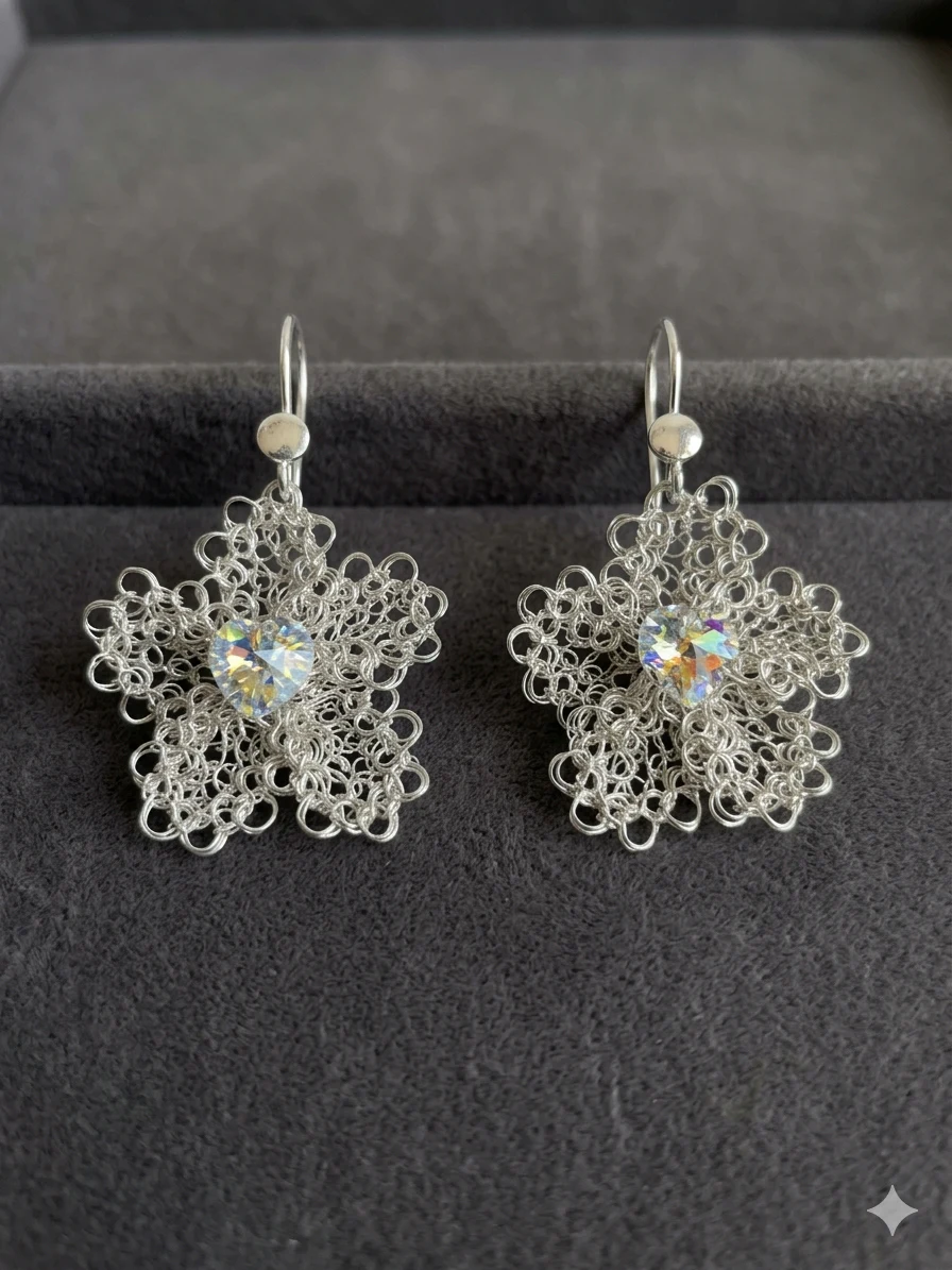 Aretes Flor de Plata Swarovski Modelo 1