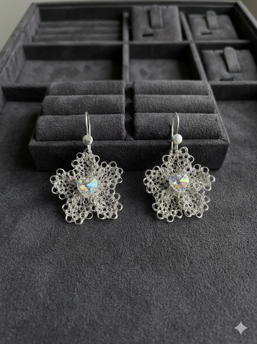 Aretes Flor de Plata Swarovski Modelo 1