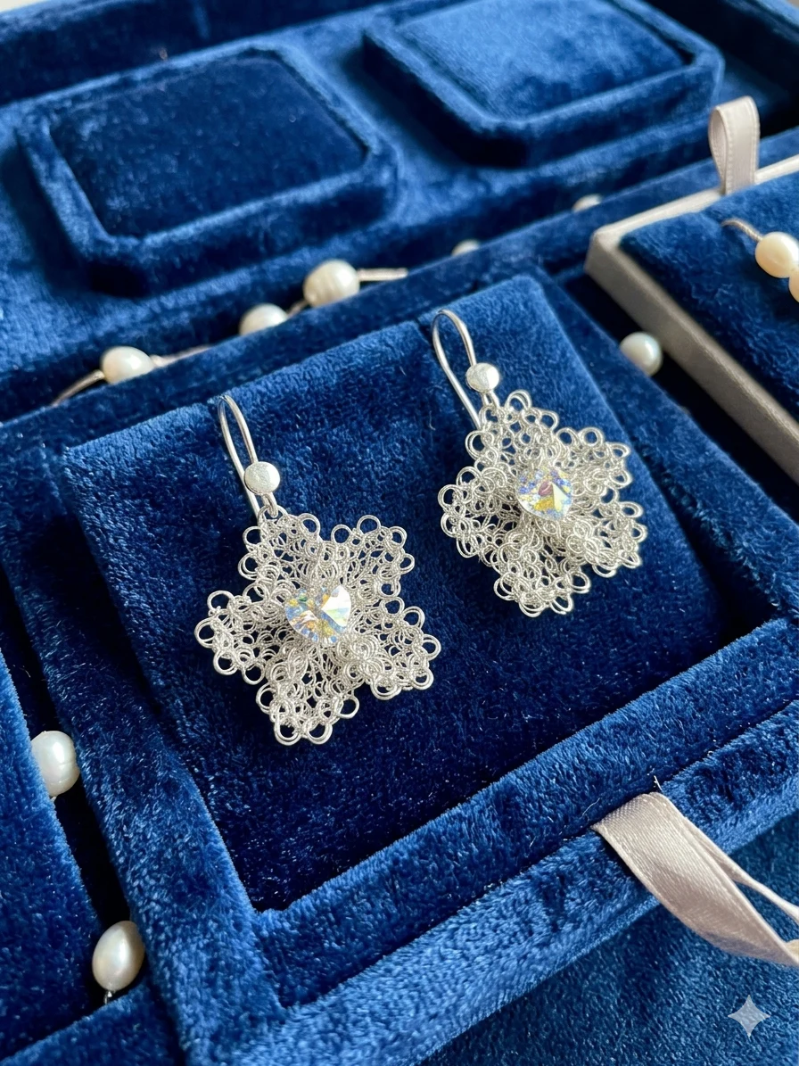 Aretes Flor de Plata Swarovski Modelo 1