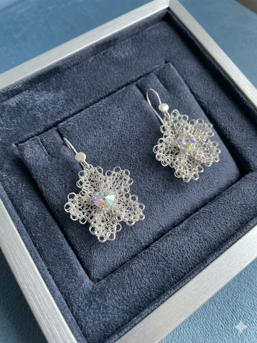 Aretes Flor de Plata Swarovski Modelo 1