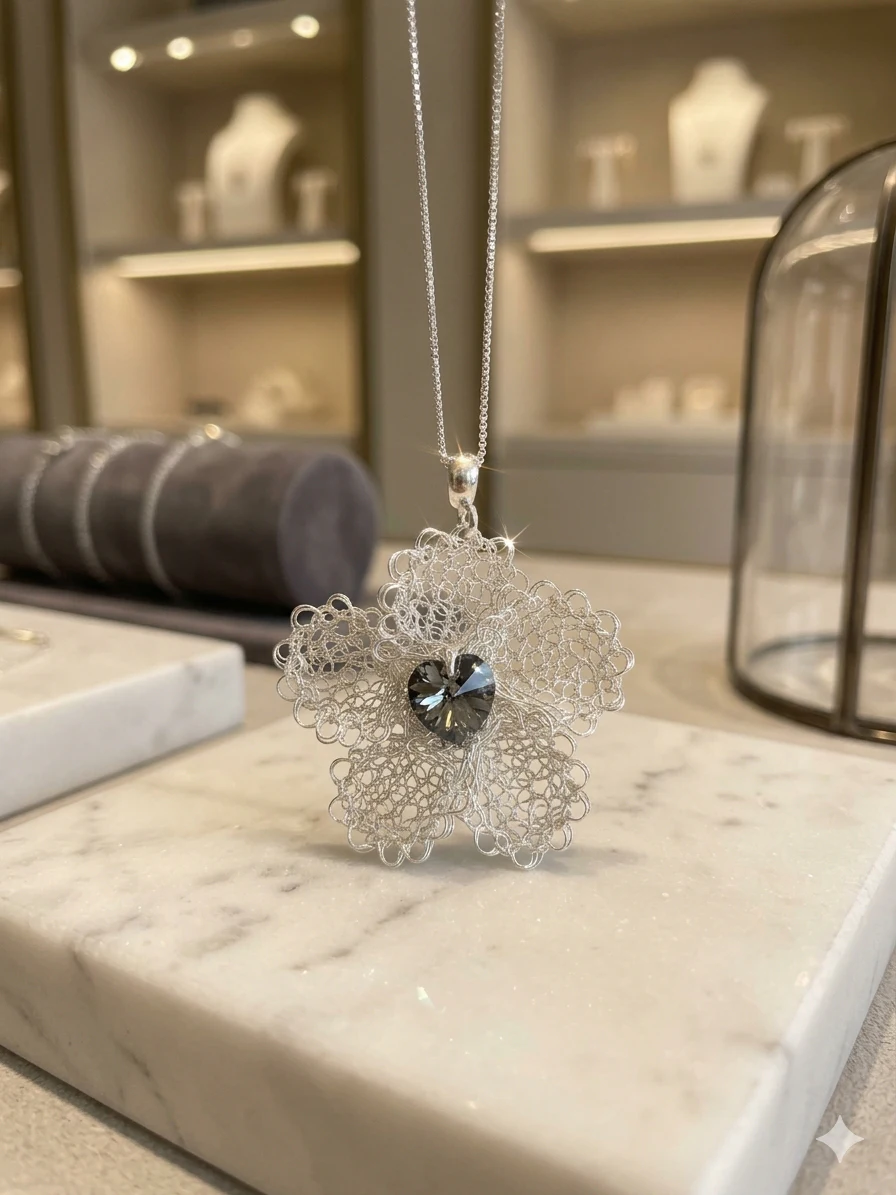 Collar Flor de Plata Swarovski Modelo 2