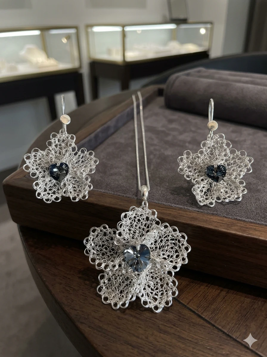 Collar Flor de Plata Swarovski Modelo 2