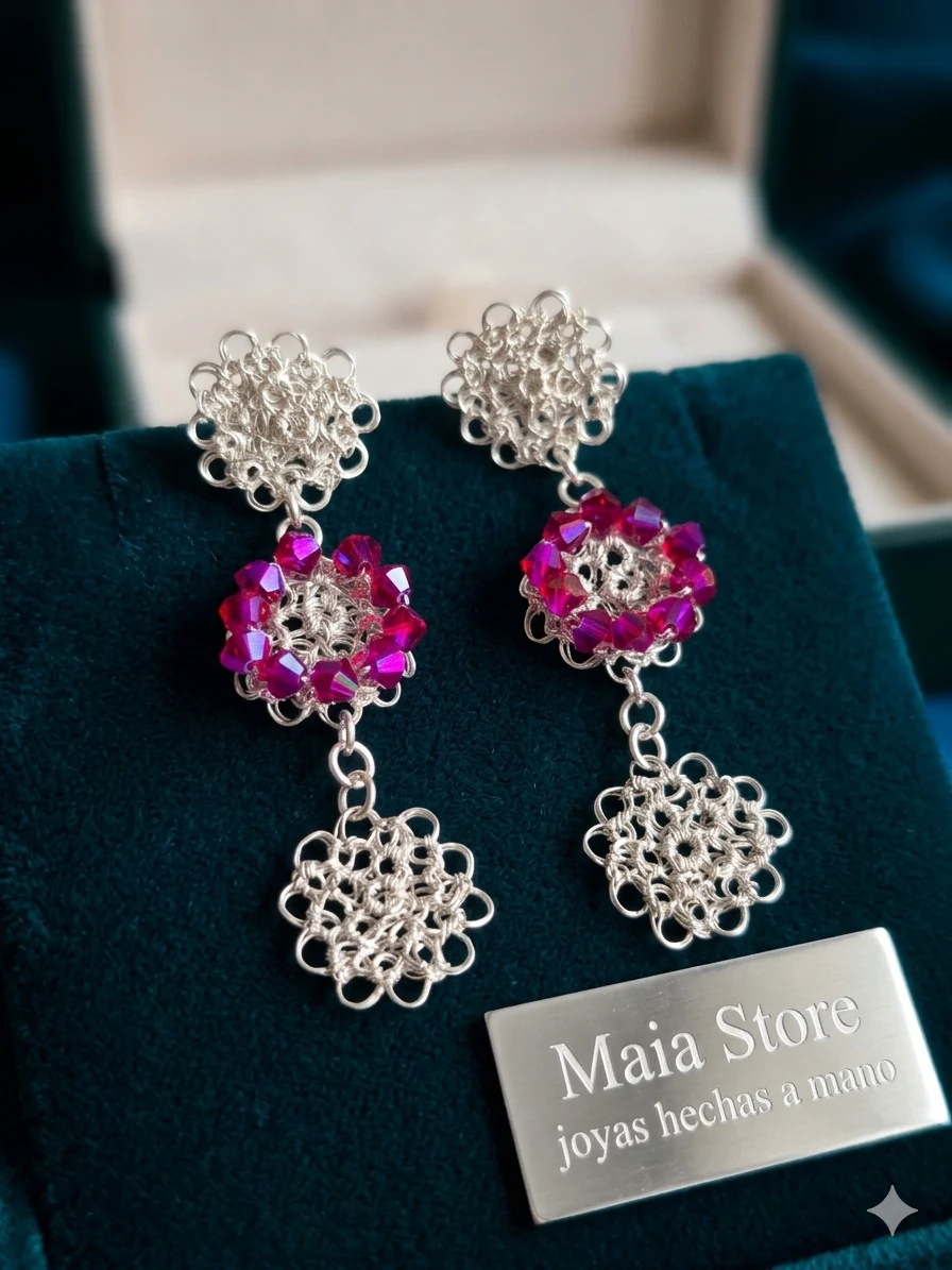 Aretes María Swarovski Fucsia
